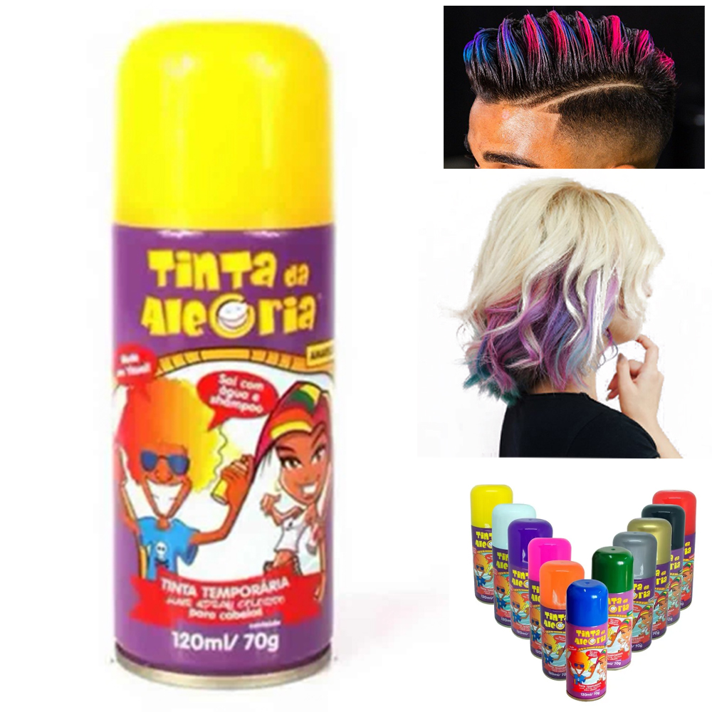 Spray Amarelo Cabelo Lavável 120ml 70gr Festa Aniversário