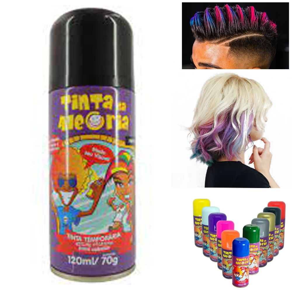 Spray Preto Cabelo Lavável 120ml 70gr Festa Aniversário