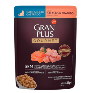 Ração úmida Granplus Gourmet Sachê Para Gatos Castrados Sabor Salmão E Frango - 85g