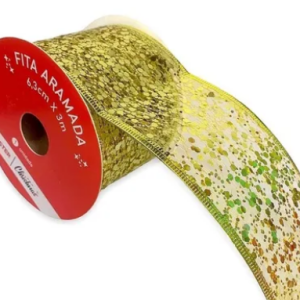Fita Aramada De Natal 6,3cm X 9m Lantejoulas Douradas