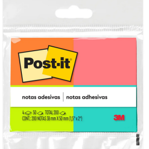 Blocos De Notas Adesivas Post-it Tropical - 4 Blocos De 38 Mm X 50 Mm - 50 Folhas Cada - Bt 4 Un