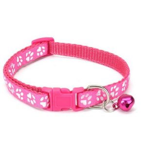 Pet Coleira De Cachorro E Gato Ajustável Coleira Ajustável Com Estampa De Pegadas Com Sino Para Gatos E Cães Rosa