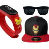 Kit Relógio Led Boné óculos Personagens Crianças Acessórios Homem