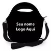 Bolsa Térmica Lancheira Neoprene Personalizada Preto Liso Marmita Isoprene Com Alça Removível Unissex