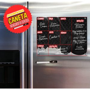 ímã De Geladeira Planner Calendário Semanal Recados Acrilico Preto Com Caneta