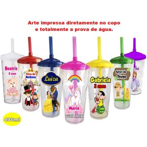 20 Copos Twister Shake C/ Tampa E Canudo Personalizado Lembrancinha Festa Infantil