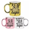 Caneca Cromada Espelhada Metalizada Personalizada ou Lisa - Sua ideia foto logo arte frase aqui - Copo Xicara Porcelana Cerâmica