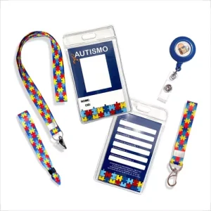 Kit Cracha Autista + Cordão Autismo + Pulseira + Roller Clip