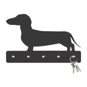 Quadro Porta Chaves Cachorro Salsicha Mdf 3mm Vazado 20x10 Cor Preto Fosco