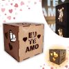 Caixa Luminária MDF Led Presente Criativo Namoro Proposta Cubo Box Lightbox Abajur Casal Namorados