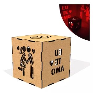 Caixa Luminária Mdf Led Presente Namoro Casal Eu Te Amo