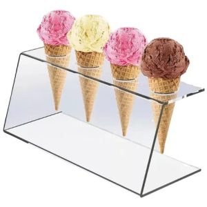 Suporte Expositor Temaki Sorvete Acrílico Cristal 4 Cones Cor Transparente