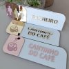 Placa Identificação de Porta, Banheiro, Copa, Cantinho do café, Em MDF branco com Acrílico espelhado.