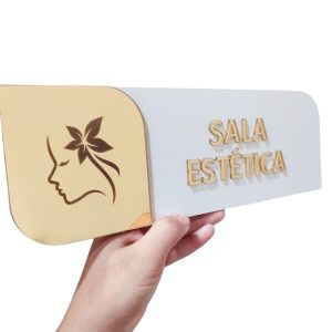 Kit 09 Placas Sinalização de Porta MDF com acrilico espelhado personalizada
