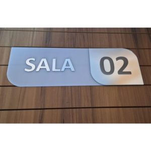 Placa de identificação de porta de sala 1, 2, 3, em acrilico 30x10cm em acrilico