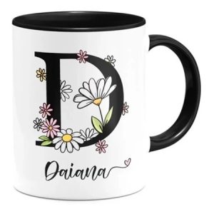 Caneca Personalizada Preta Com Inicial + Nome - Todos Nomes