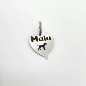 Pingente Plaquinha Plaqueta Pet Cachorro Gato Personalizado Cor Prateado Coração