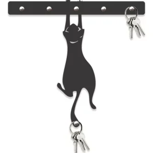 Quadro Porta Chaves Gato Pendurado Mdf 3mm Vazado 20x20 Cor Preto Fosco