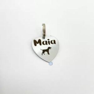 Pingente Plaquinha Plaqueta Pet Cachorro Gato Personalizado Cor Prateado Coração