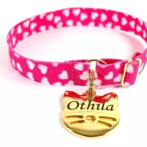 Coleira Para Gato Pingente Plaquinha Dourado Gravado Nome