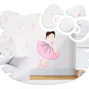 Espelho Acrilico Hello Kit Gatinha Infantil Prata