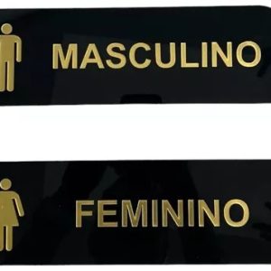 Kit 2 Placas Wc Acrílico Preto C/ Dourado Masculino Feminino