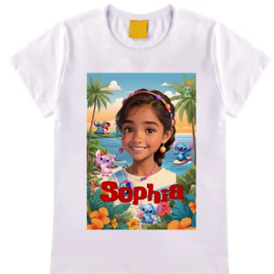 Camiseta infantil feminina personalizada dia das crianças personagens desenho