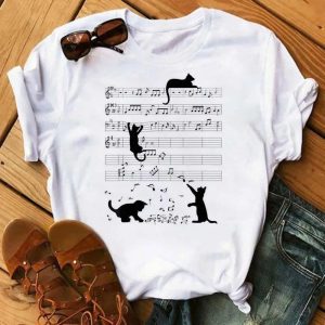 Camiseta Básica Algodão Feminina Song Cat Gatinho Músical 18