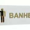 Placa Sinalização Banheiro Wc Acrílico Branco Com Dourado