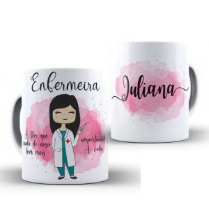 Caneca Enfermeira Flor que Ajuda Profissão Personalizada COM QUALQUER NOME
