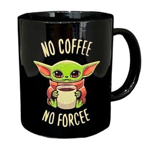 Caneca Porcelana Star Wars Preta No Coffee No Force Grogu Mandaloriano