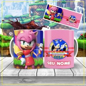 Caneca da Amy Rose e sua Turma para personalizar com o nome