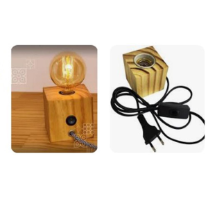Abajur Luminaria De Mesa Cubo Madeira com lampada