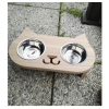 Comedouro duplo gato em madeira e inox pet