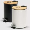 Lixeira Com Pedal 3l Branca Preta Metal E Bambu Banheiro Personalizado