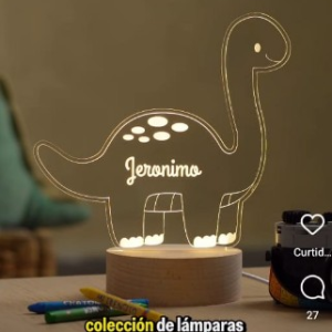 Abajur infantil led rgb dinossauro acrilico e madeira
