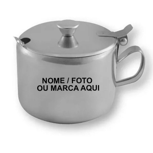 Açucareiro personalizado Inox Com Tampa E Colher Porta Açúcar Rápido