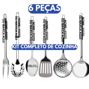Conjunto Utensílios Cozinha Aço Inox Personalizado nome