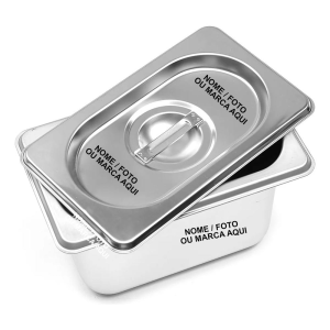 Cuba com Tampa Personalizada Gastronômica Gn 1/4 100mm Inox Alimento comida pizzaria restaurante