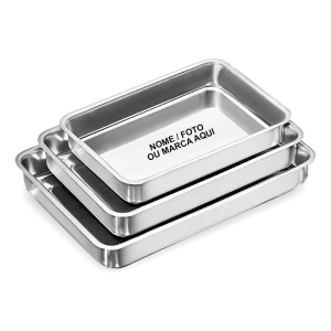 Forma Assadeira Retangular Aço Inoxidável Forno Inox Cromado Personalizado nome marca