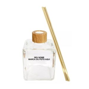 Aromatizador Vidro Cube 250ml C/ Tampa Madeira Personalizado no laser