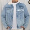 jaqueta jeans masculino gola com alpaca perociado Personalizado