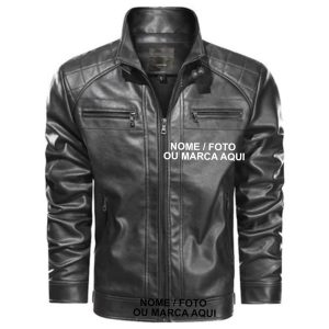 Jaqueta de Couro Masculina Elegante Motoqueiro Moda Moderna Personalizado