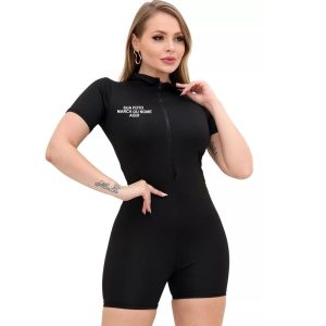 Macaquinho Natação Com Manga Com Zipper Suples Fitness Personalizado