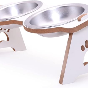 Ronroneria Comedouro Ergonômico Elevado Duplo com Tigela em Alumínio para Gatos