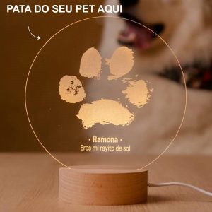 Abajur placa de acrilico com led rgb pata do seu pet personalizado