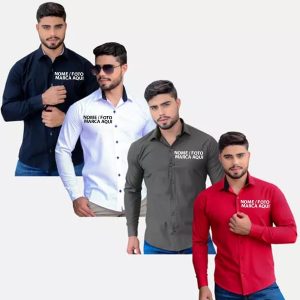Camisa Social Masculina Manga Longa Slim Fit Personalizado Nome