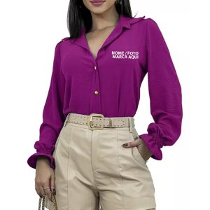 Camisa Social Feminina Manga Longa Bufante Lastex Botões Duna Personalizado