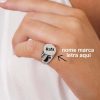 Anel Ajustavel Mindinho Redondo Prata ou Dourado Personalizado com Nome Marca Logo Letra