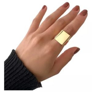 Anel Ajustavel Quadrado Liso Semijoia Banhado A Ouro 18k